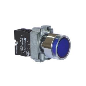 施耐德 蓝色 XB2B金属系列 XB2BW36B1C(ZB2BW36C+ZB2BWB61C) 开孔直径 22mm 1NO 圆平头 弹簧复位 带灯按钮